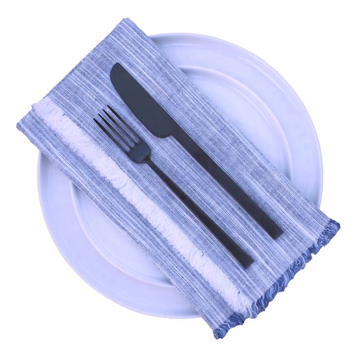 Linen Napkin – Stonewashed – Blue White Print Yarn for wholesale by LinenCasa