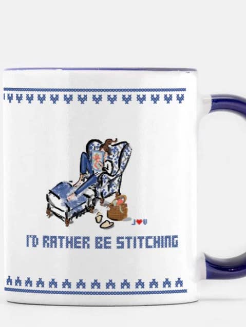 I'd Rather Be Stitching Mug for wholesale by Jennifer Vallez Needlepoint