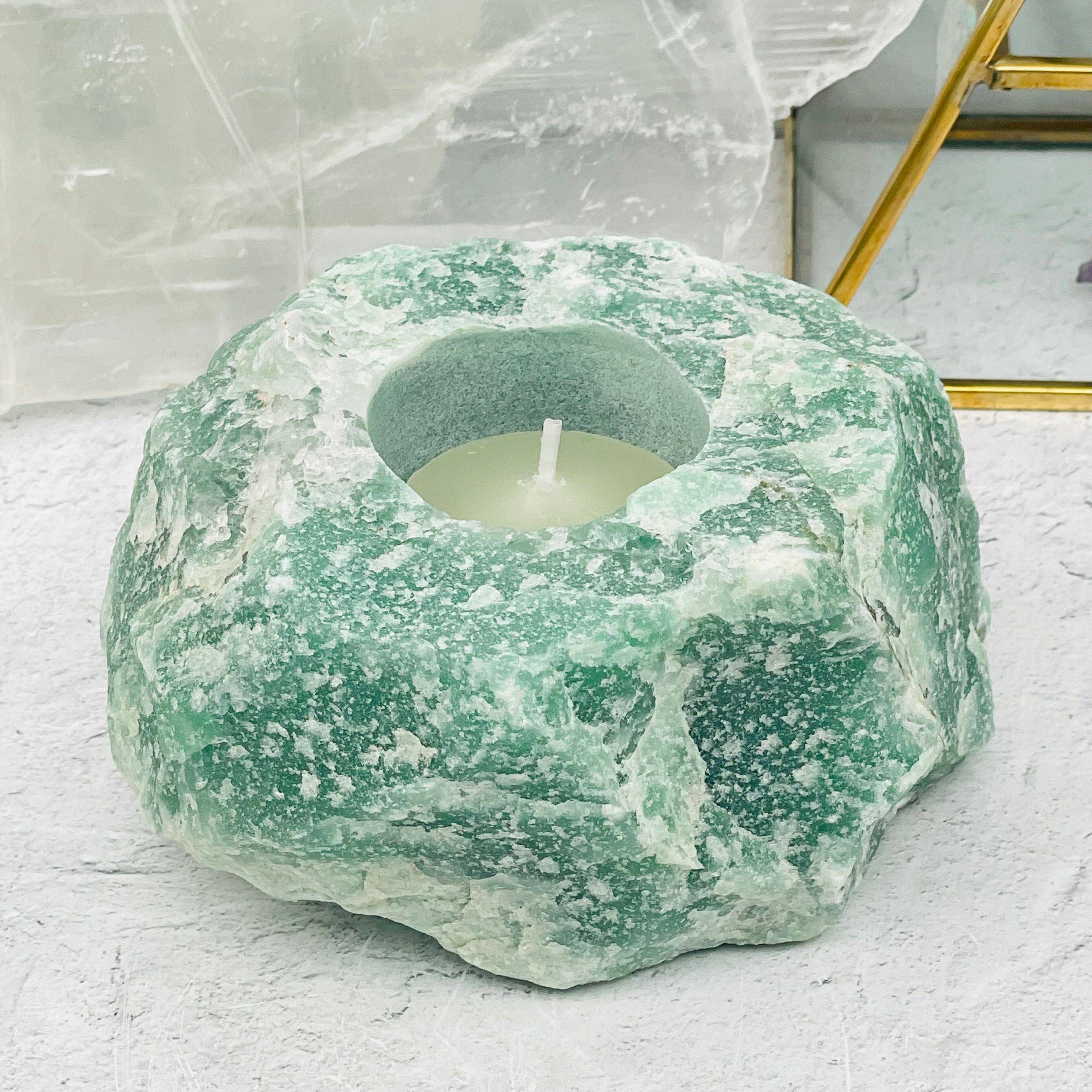 Rock Paradise – Suporte de vela por atacado – Castiçal de Quartzo Verde - Luz de Chá de Vela de Cristal5