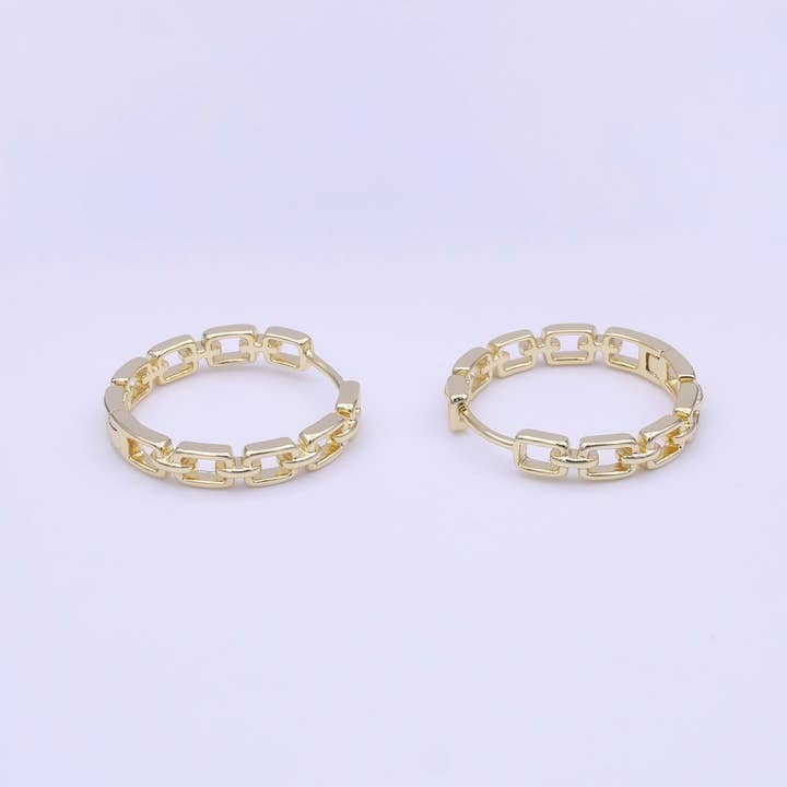 Minimalist Boxy Cable Link 24mm Huggie Hoop Earrings | AD-218 for wholesale by Aim Eternal