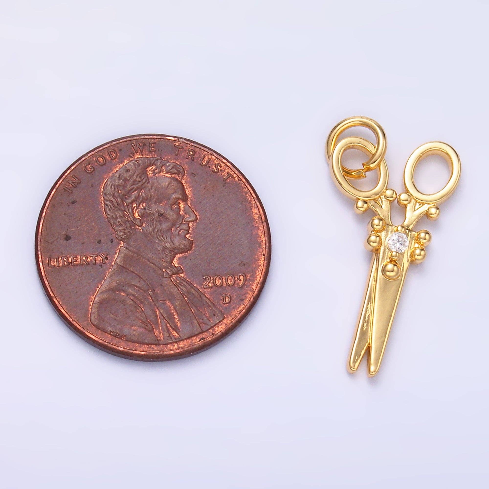 Aim Eternal - Wholesale Individual Charm/Pendant - Mini 24K Gold Filled Micro Paved Scissors Charm M-3181
