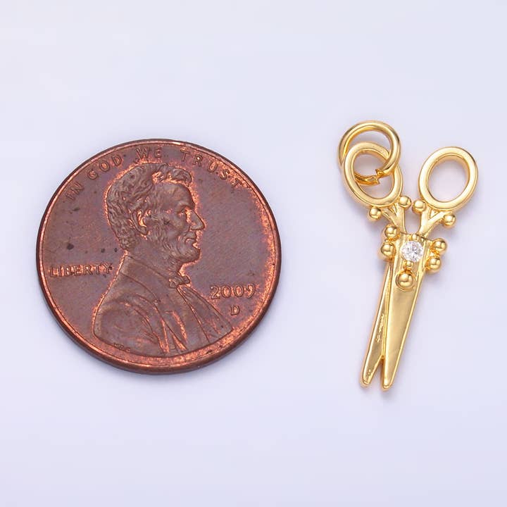 Aim Eternal - Wholesale Individual Charm/Pendant - Mini 24K Gold Filled Micro Paved Scissors Charm M-3181