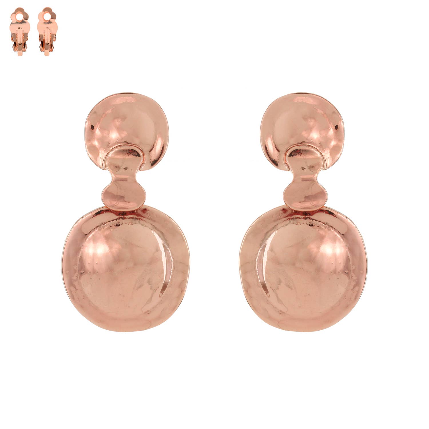 SP Sophia Collection - Wholesale Clip-On Earrings - 2 Tier Imperfect Double Disc Dangle Clip-On Earrings1