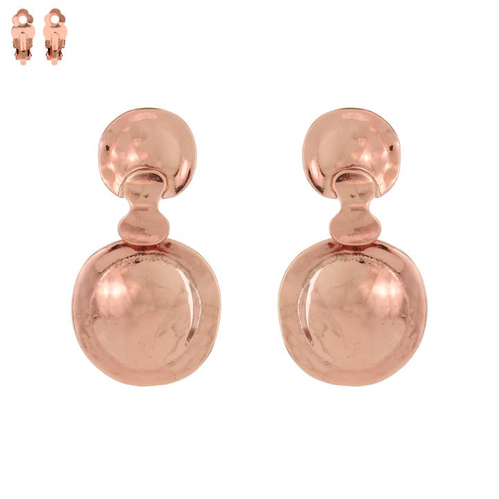 SP Sophia Collection - Wholesale Clip-On Earrings - 2 Tier Imperfect Double Disc Dangle Clip-On Earrings1