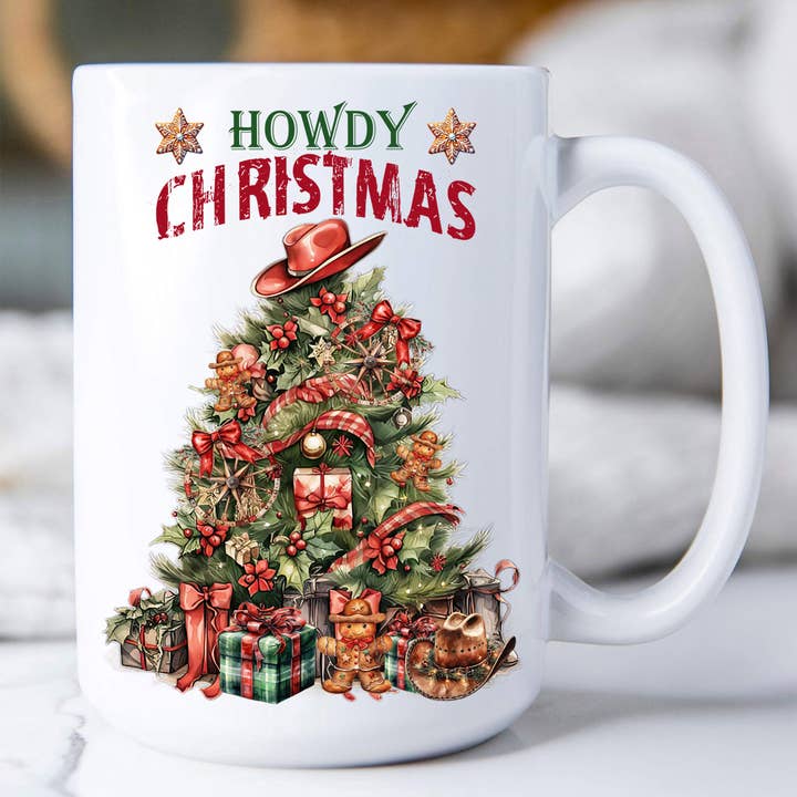 Western Howdy Christmas Tree Coffee Mug for wholesale by Avery Lane Gifts