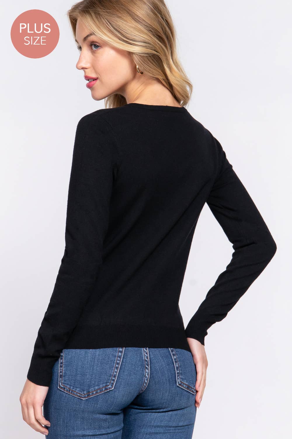 Active Basic | Active USA - Wholesale Knit Sweater - Women's - [PLUS SIZE] Long Sleeve V-neck Basic Sweater17