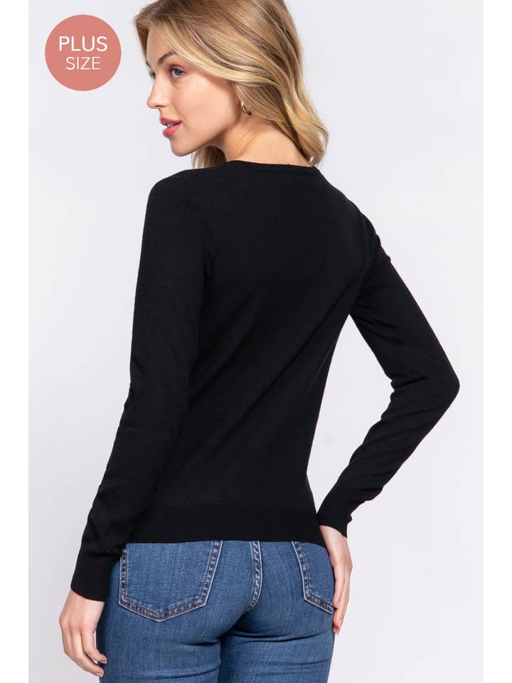 Active Basic | Active USA – Großhandel Strickpullover – Damen – Basic-Pullover mit V-Ausschnitt und langen Ärmeln in Übergröße17