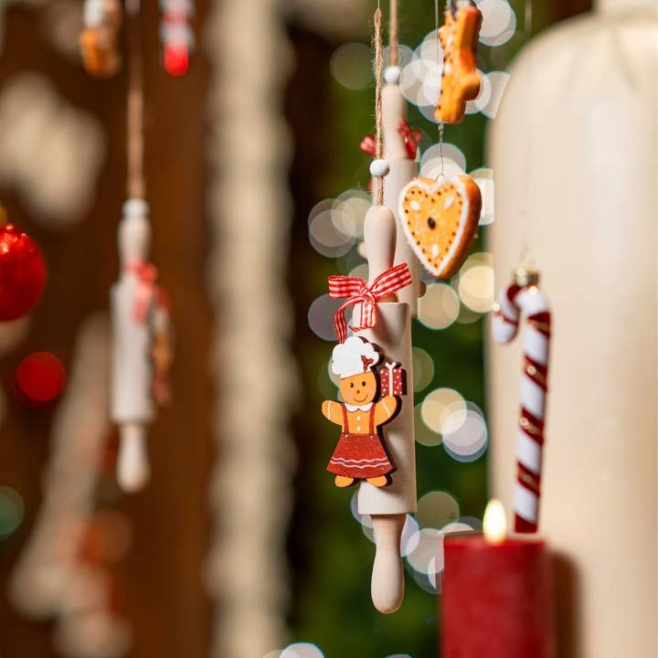 Wurm - Wholesale Christmas Decoration - Hanging rolling pin gingerbread figure made of natural Paulownia wood, double, (W/H/D) 6x20x4cm1