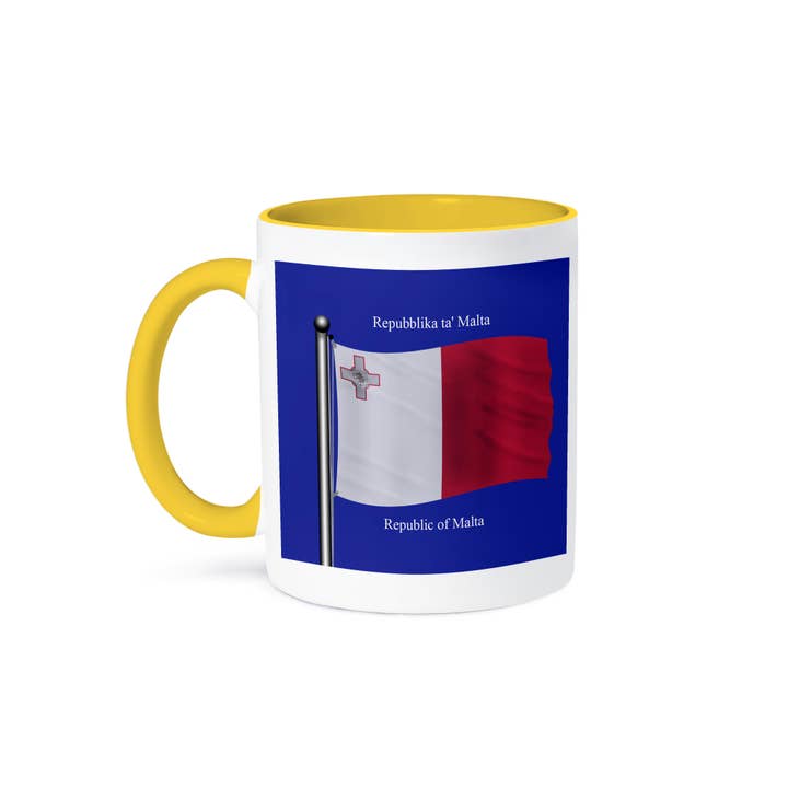 3dRose - Wholesale Coffee Mug - 3dRose, The flag of Malta on a blue background with Republic of Malta in English and Maltese, Mug