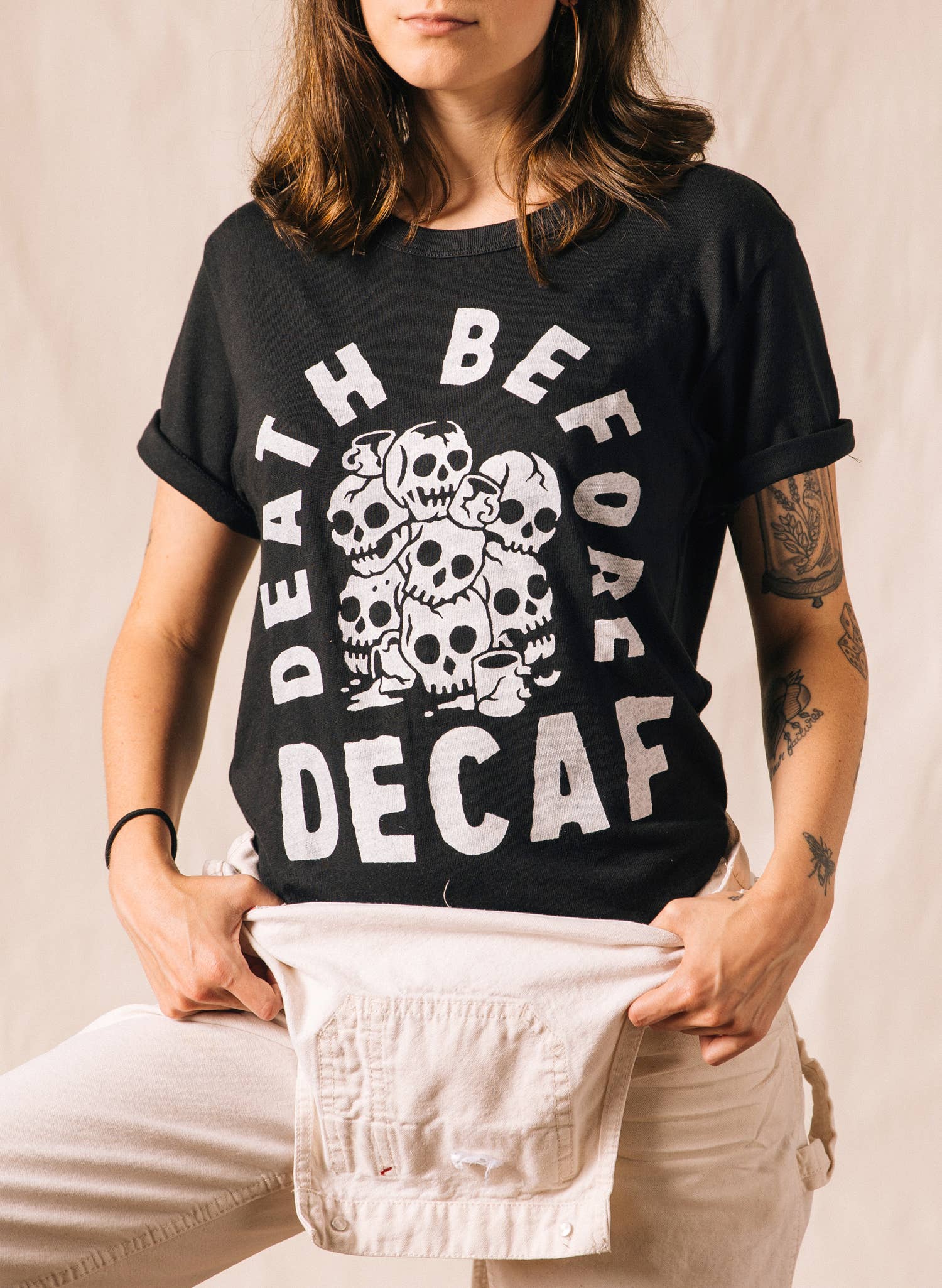 Pyknic - Wholesale Screen Printed T-Shirt - Unisex - Death Before Decaf Coffee Vintage Style Graphic Tee Adults