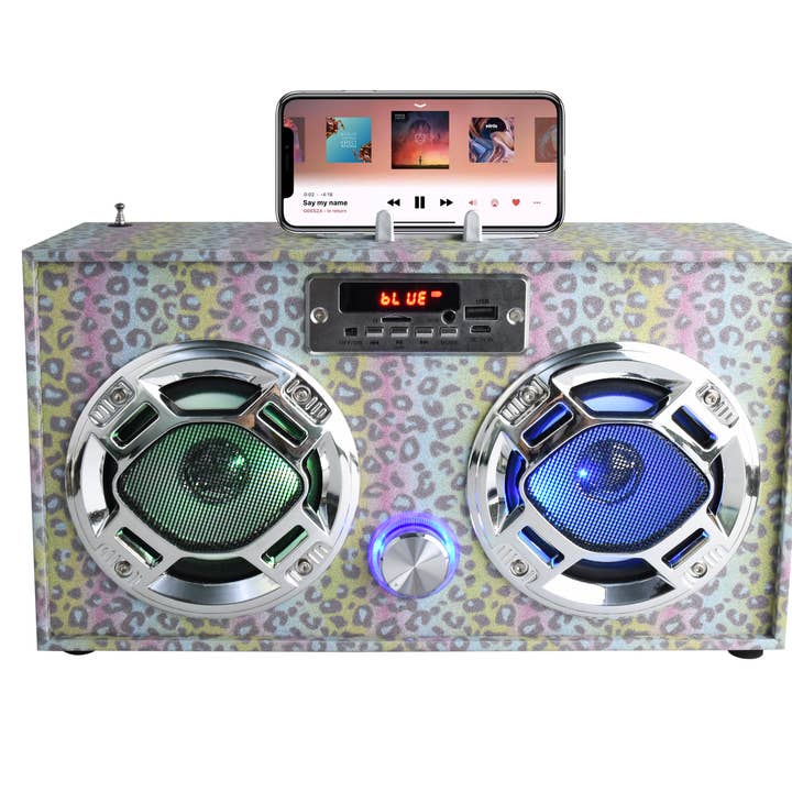 Trend Tech Brands - Wholesale Speakers - Glitter Leopard Wireless Boombox with FM Radio