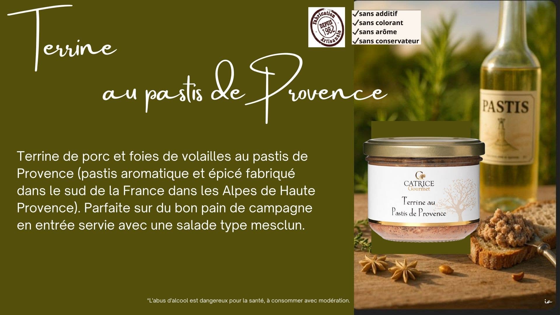 CATRICE GOURMET - Wholesale Tapenade - Provençal Terrine - Terrine with Pastis from Provence 200g0