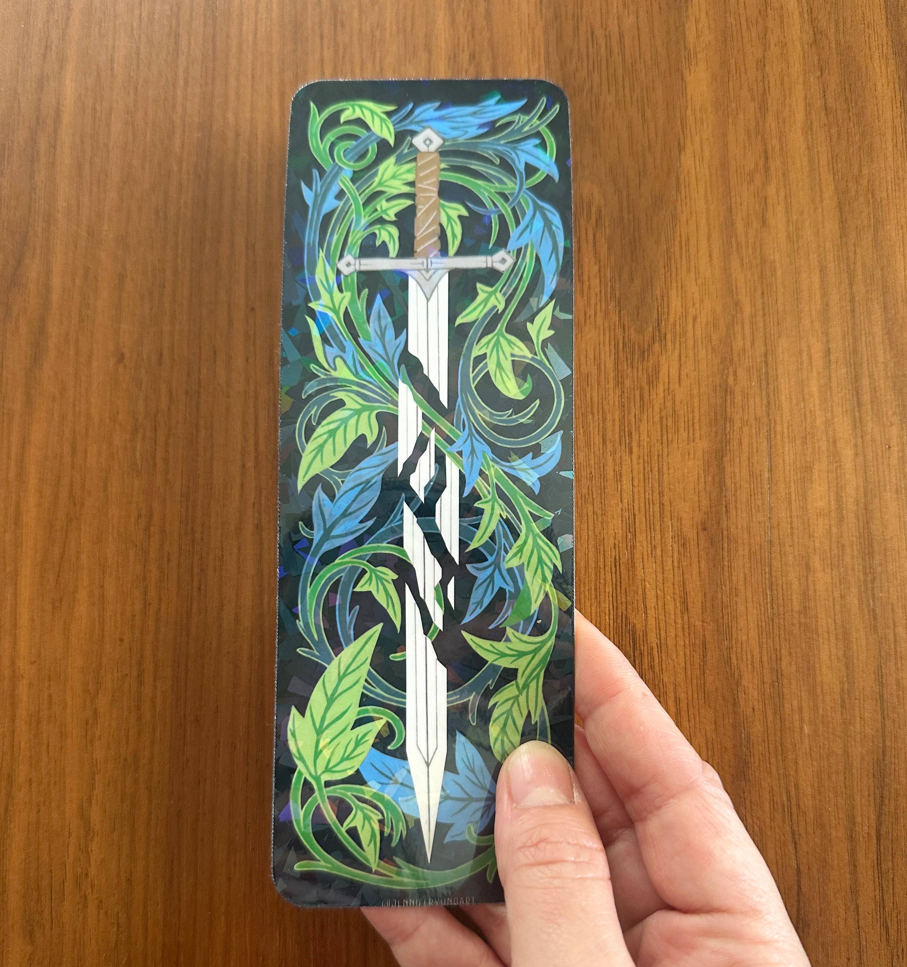 Jennifer Yung Art - Wholesale Bookmark - Fantasy Mystical Sword Wand Botanical Holographic Bookmark 10