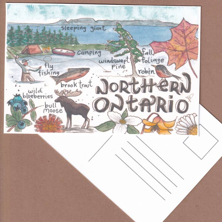 Carte postale dessinée à la main du Nord de l'Ontario, Carte d'art de l'Ontario pour la vente par Pegmeisterart