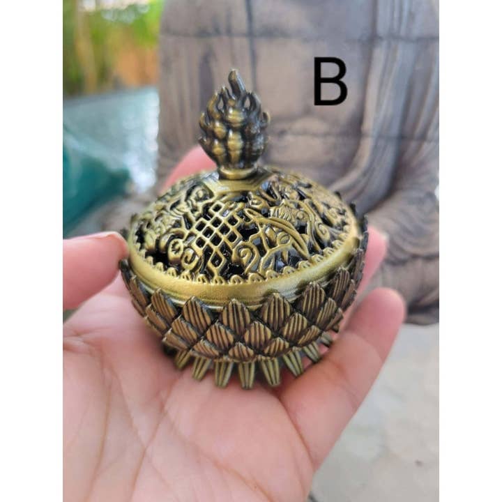 My Magic Place Shop - Wholesale Incense Holder - Small Round Flower Top ,Incense Holder, Brass Metal Incense