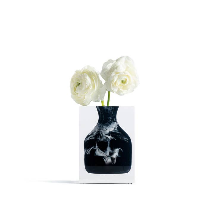 JR William – Vaso por atacado – Vaso Hogan Bud de acrílico autêntico derramado à mão em mármore preto