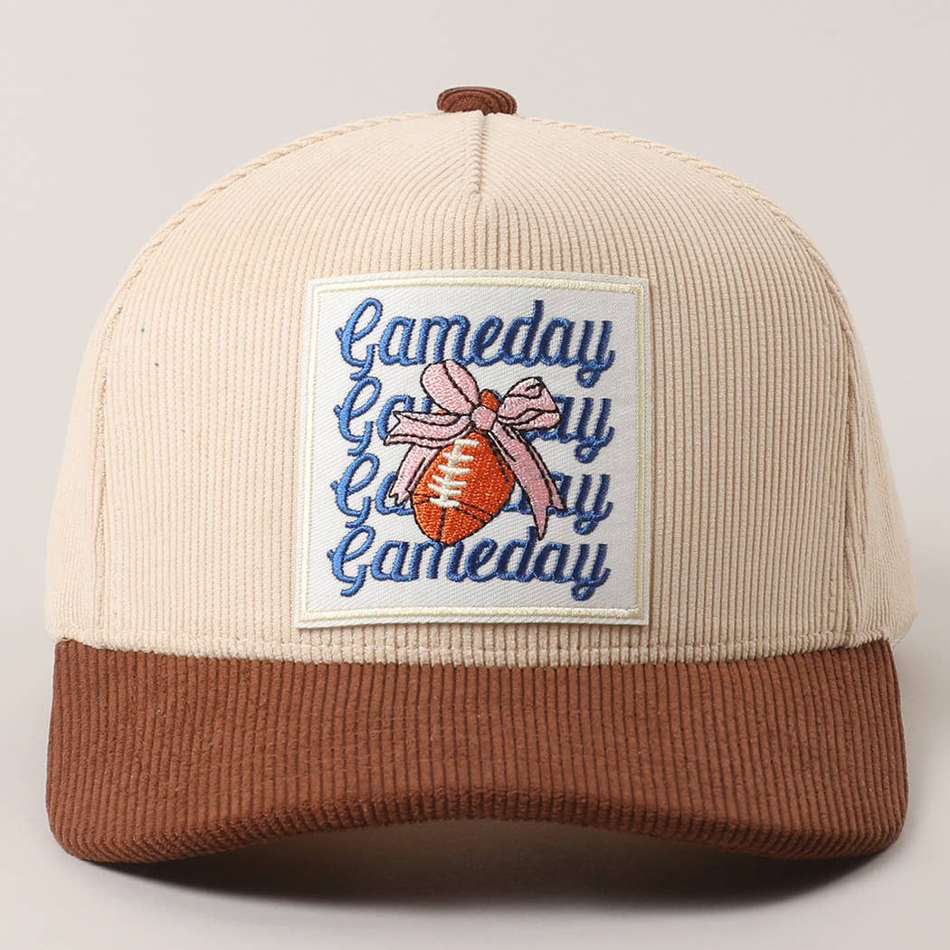 Fashion City - Wholesale Trucker Hat - Unisex - Gameday Football Bow Patch Corduroy Trucker Hat2