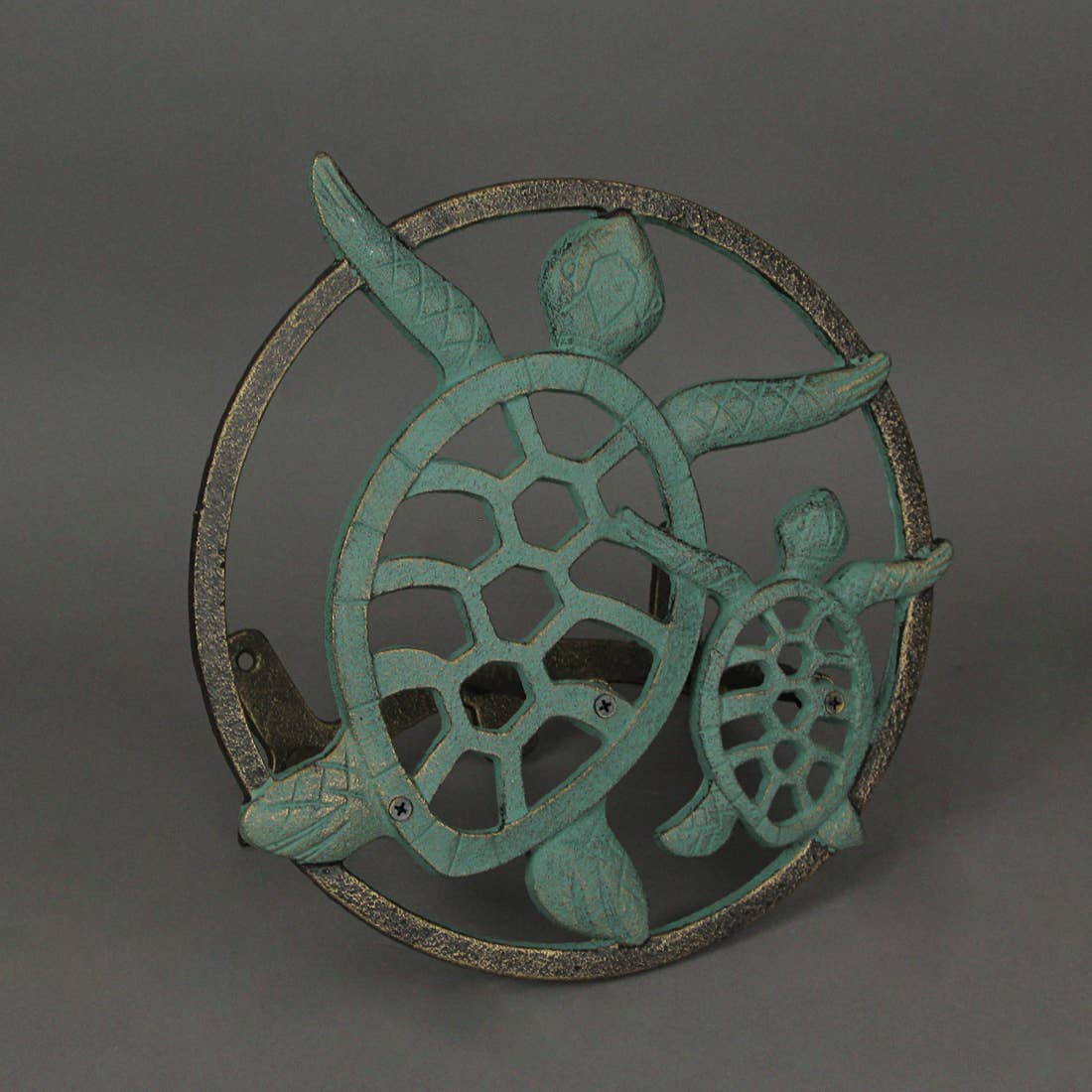Zeckos - Wholesale Outdoor Ornament/Decor - Verdigris Bronze Finish Cast Iron Sea Turtle Hose Holder1