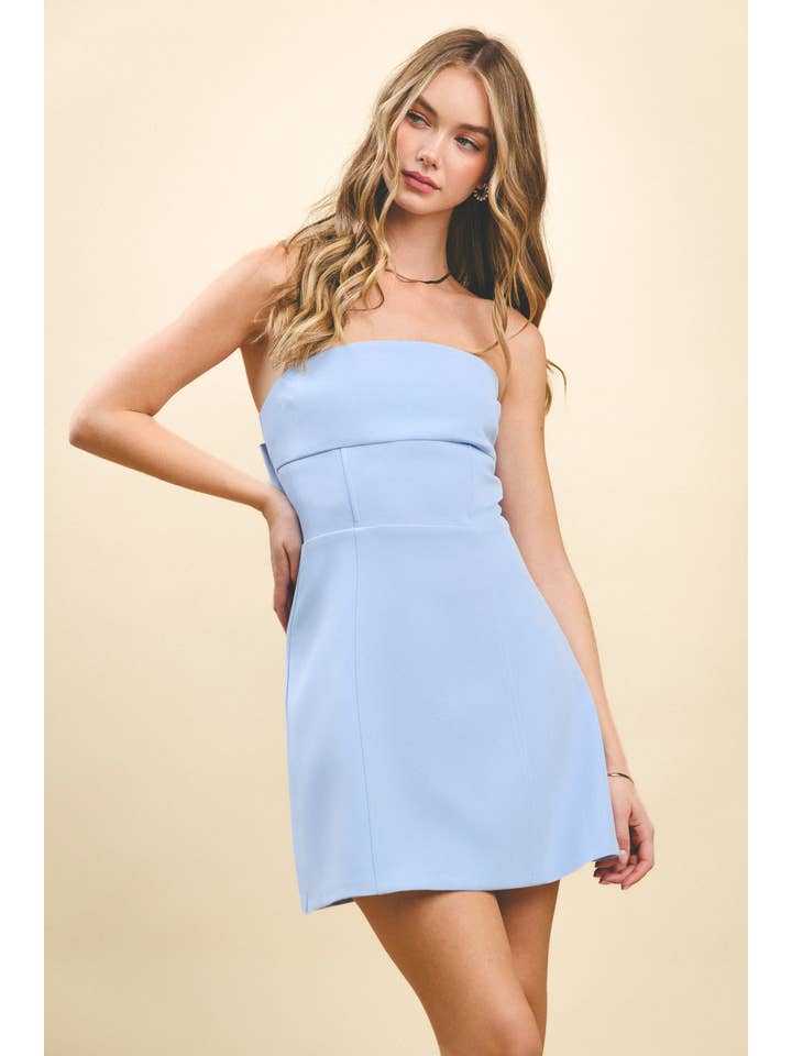 TCEC - Wholesale Dress - Women's - CD05295-Strapless Tailored Fit and Flare Bow Detail Dress