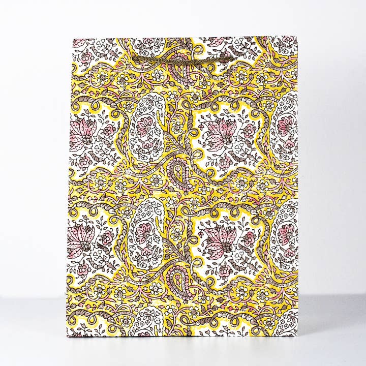 PaperSpree - Wholesale Gift Bag - Paisley Gift Bag | Yellow Pink | Eco Paper Gift Bag