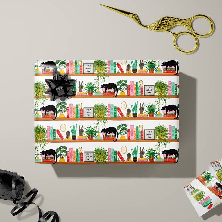 Lucy Loves Paper - Wholesale Wrapping Paper Roll - Book Shelf Cat | 7ft Continuous Roll Wrapping Paper3