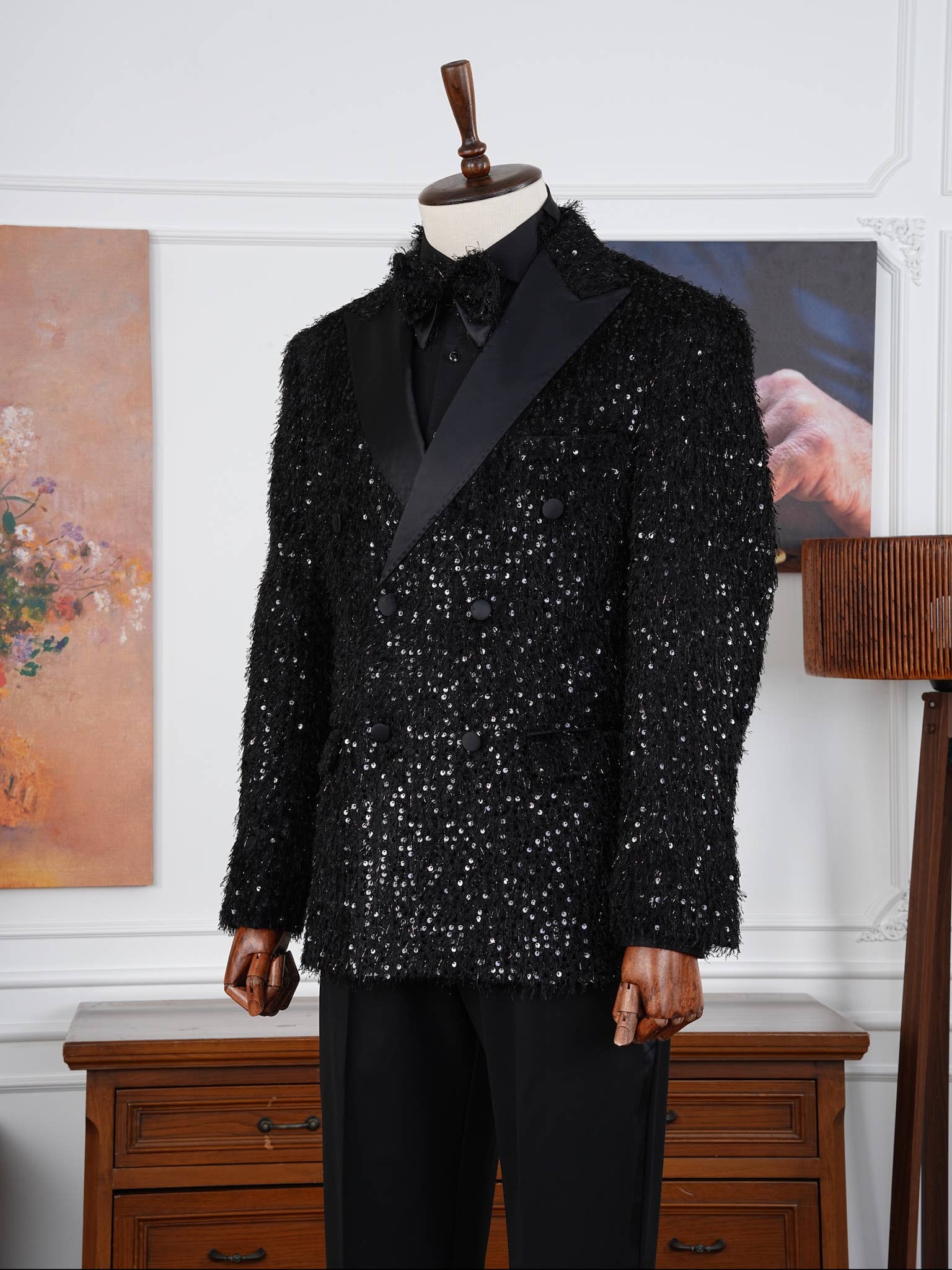 parez suits – Smoking - Homem por atacado – O Smoking de Veludo Preto com Lantejoulas da Edição Limitada de Luxo Noire4