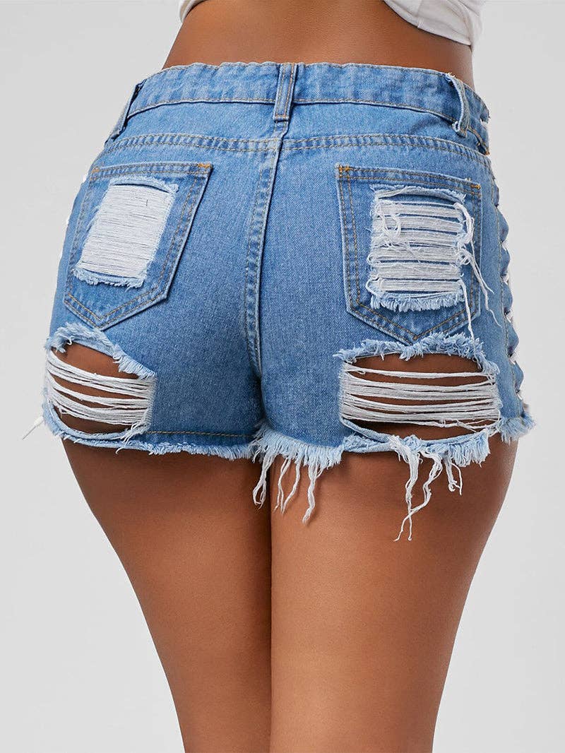 Tourtiwi - Vendita all'ingrosso Pantaloncini - Donna - Pantaloncini di jeans sexy con lacci laterali7