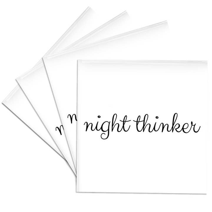 3dRose - Wholesale Coasters - 3dRose, Night thinker. Cursive black lettering on white background., Coaster