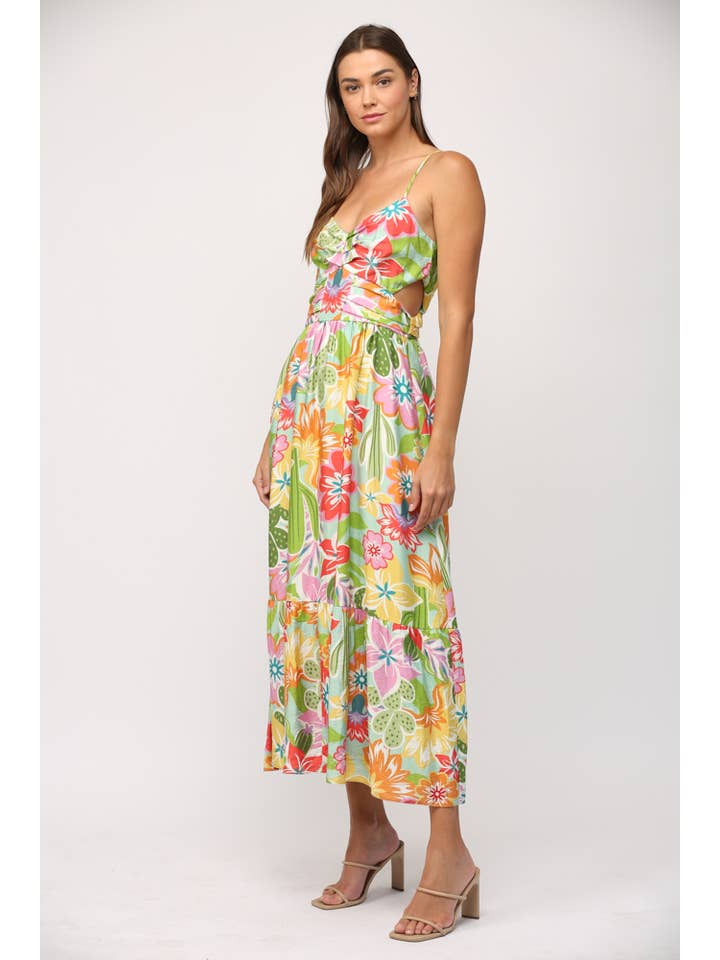 RED SAGE MULTI DESERT PRINT RAYON RUCHED DETAIL CUT-OUT MIDI DRESS FD35143 for wholesale on Faire