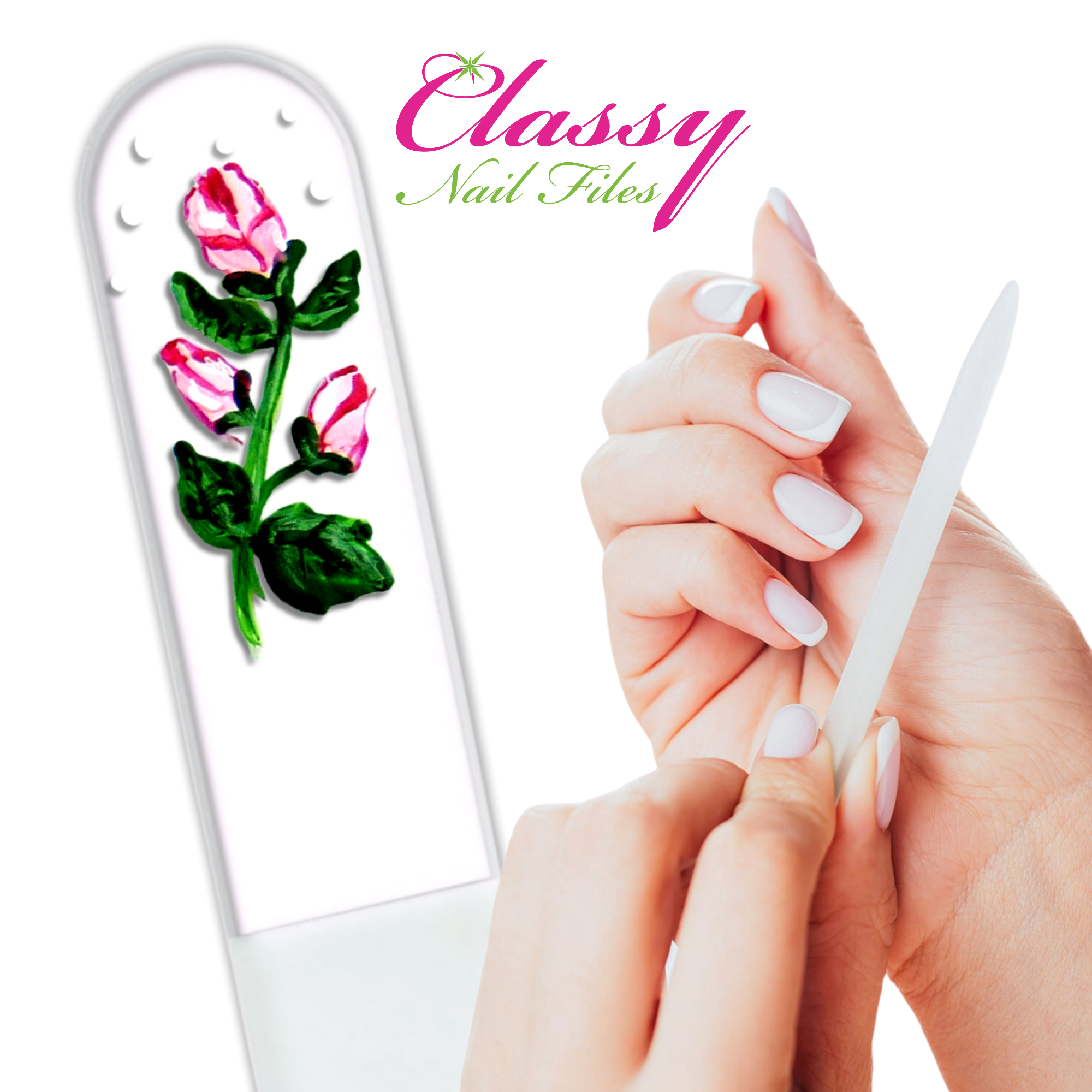 Classy Nail Files - Vendita all'ingrosso Lime per unghie - Boccioli di Rosa Fiore Rosa Regalo Lima per Unghie in Cristallo Dipinta a Mano6