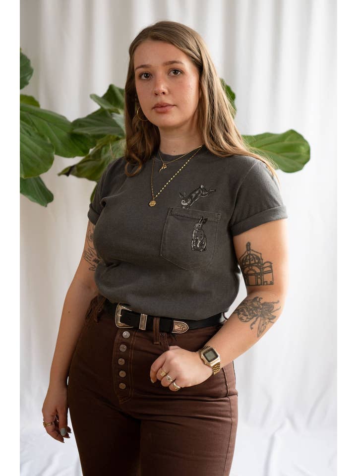 Stay Home Club - Wholesale Screen Printed T-Shirt - Unisex - Rabbit Hole Pocket Tee