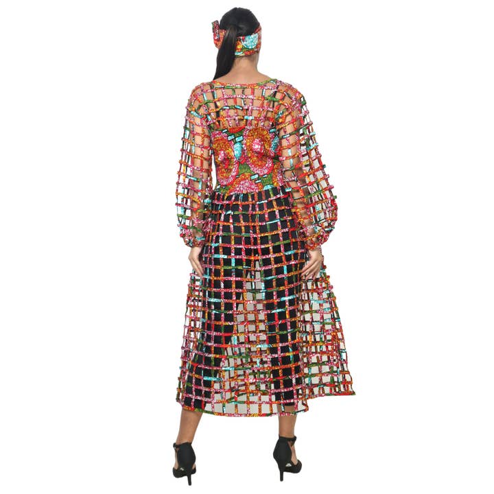 African Stars - Wholesale Dress - Women's - Women's Long Sleeve Smocked Bodice Cage Dress -- FI-ST12213