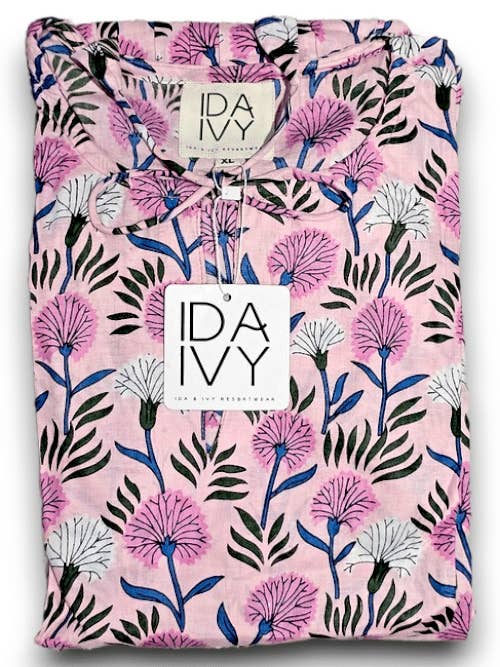 IDA IVY Pouf-ærmekjole/Pink Tussock-defekt blækmisprint for engroshandel hos Helga May