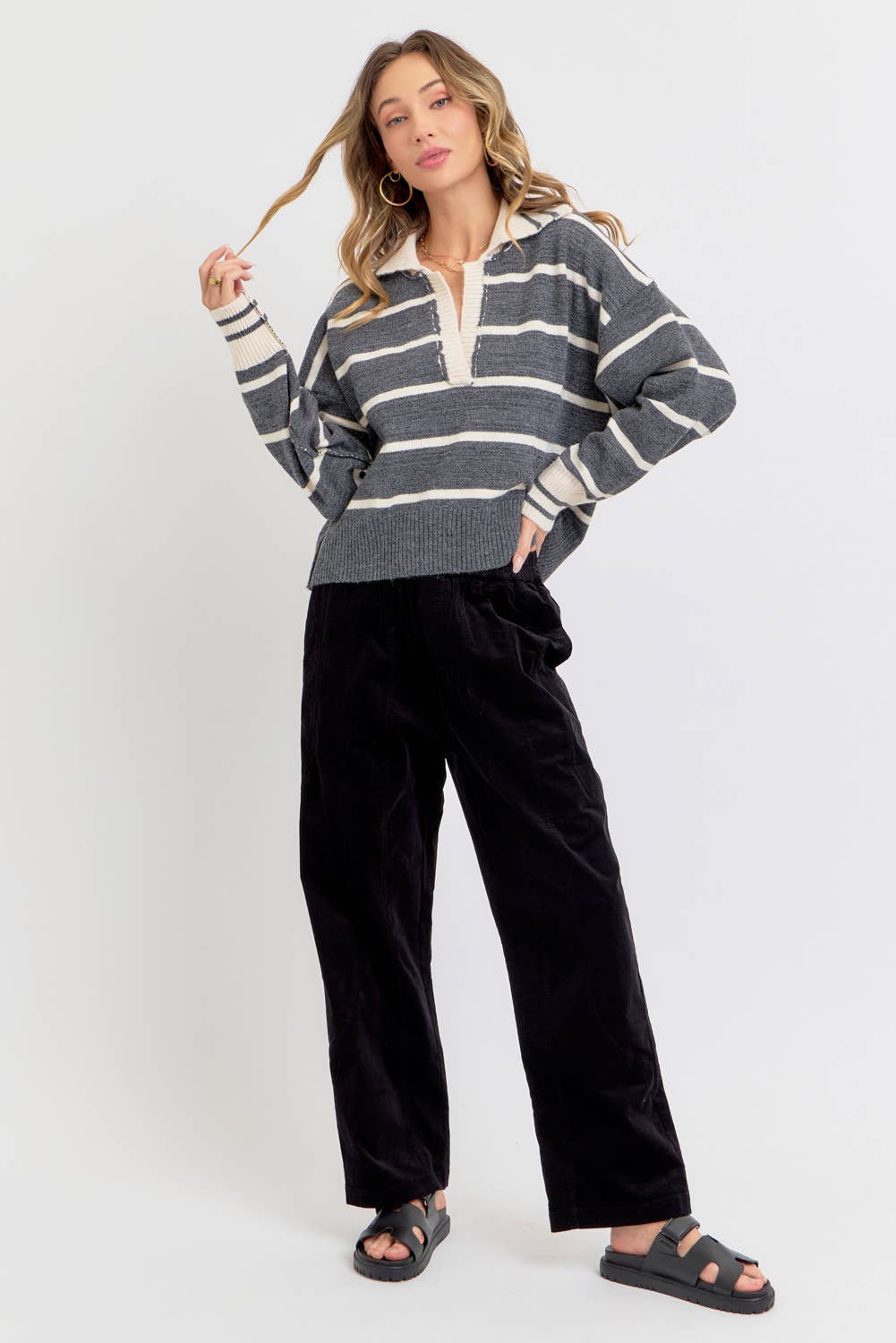 Sweet Lovely by Jen - Wholesale Knit Sweater - Women's - STRIPED EVERYDAY  KNIT SWEATER33