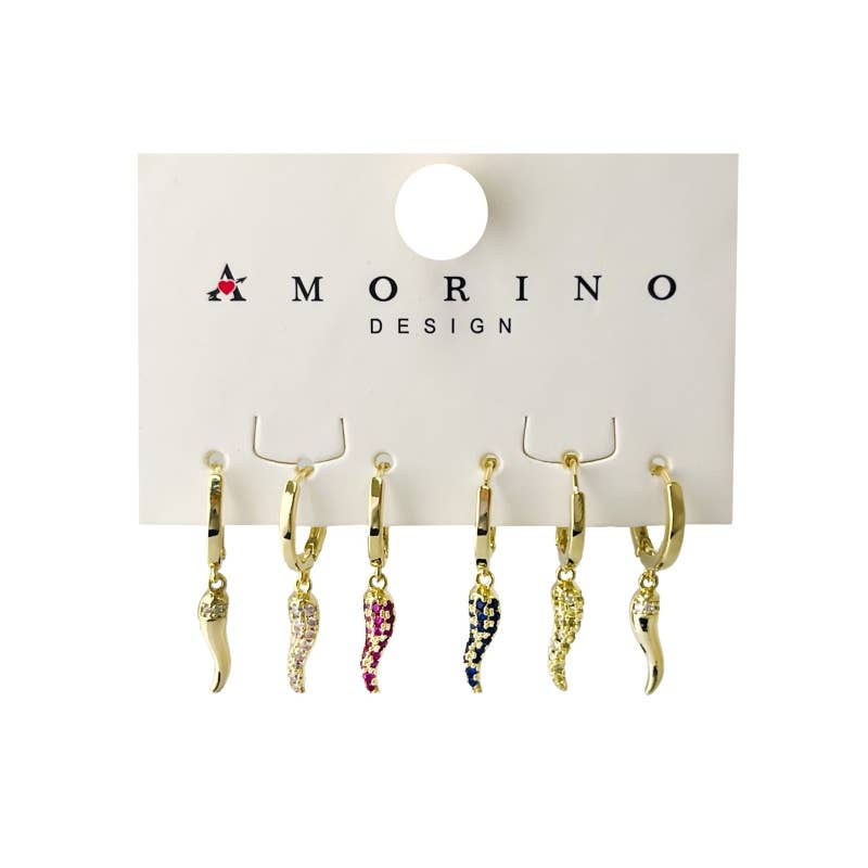AMORINO SRL - Vente Parures de bijoux - Set de 6 boucles d’oreilles créoles avec pendentif corne - YK23120E3513