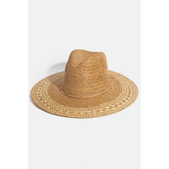 Collections by Fame Accessories - Wholesale Straw Hat - Women's - Two Tone Floppy Boho Straw Hat