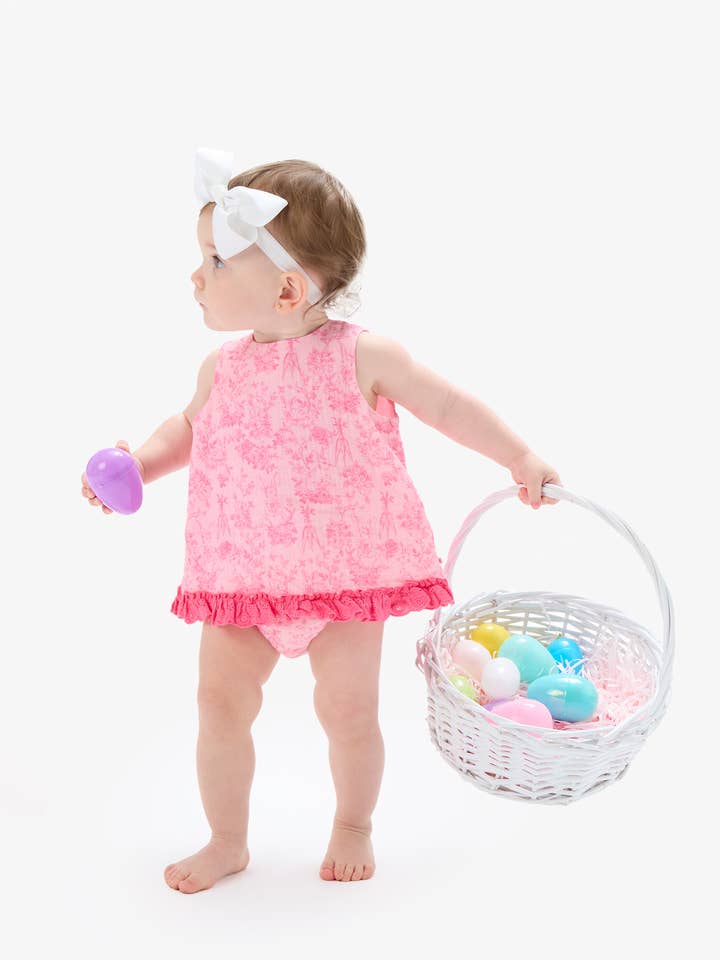 Baby Girls Pink Cottontail Toile Cotton Gauze Swing Top & Bloomer Set
for wholesale by RuffleButts + RuggedButts