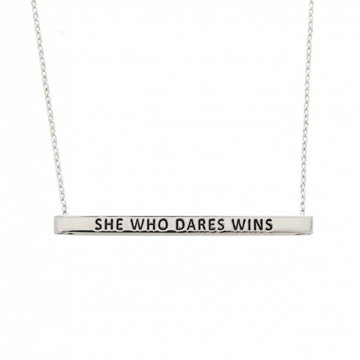 FR4040 SHE WHO DARES WINS_Message Brass Bar Necklace for wholesale by 0011 PREMIERE