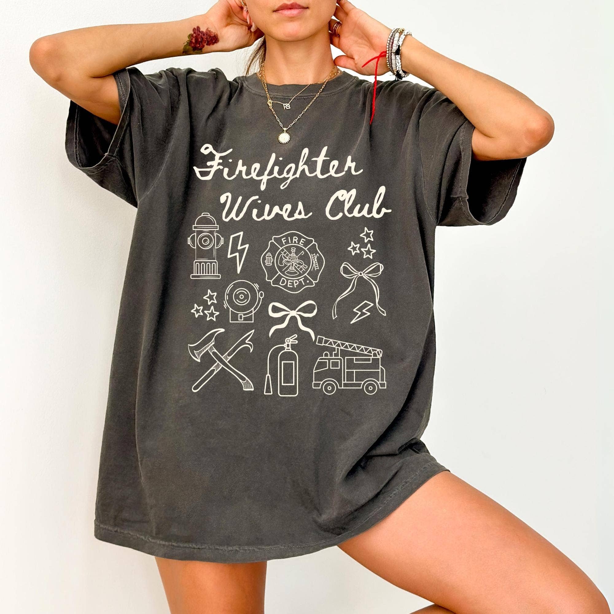 NVC Ecommerce LLC - Wholesale T-Shirt (Graphic) - Women's - Firefighter Wife T-Shirt, Coquette Firefighter Sweatshirt