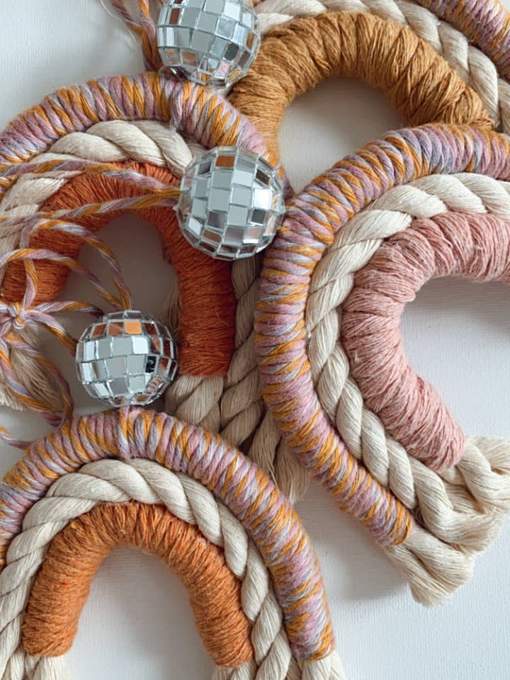 Disco Mini Rainbow Macrame- Rainbow Car Charm - Nursery for wholesale by Rosie the Wanderer, Handmade Macramé