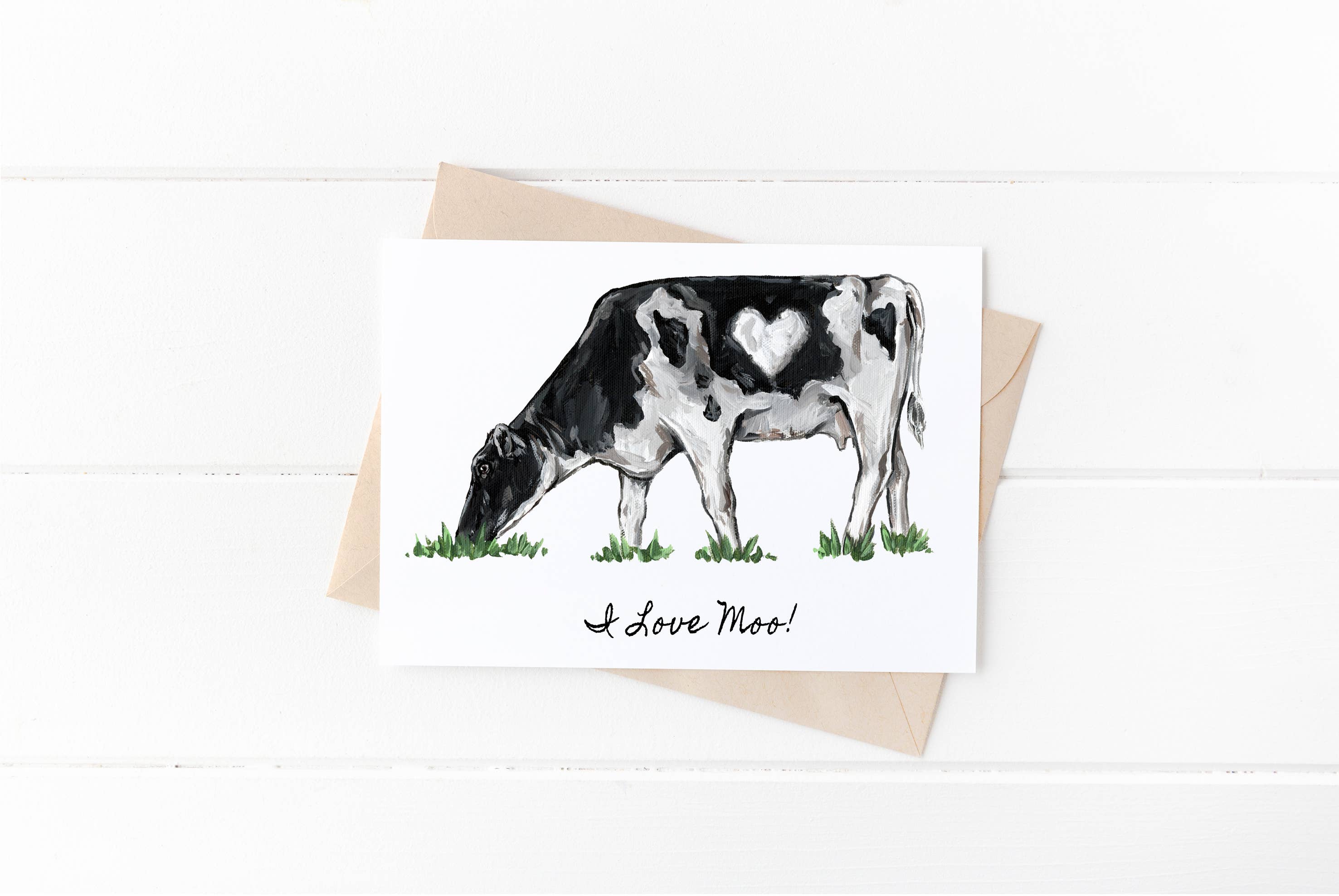 The Cranberry Finch - Wholesale Love Card - I Love Moo, Heart Holstein Cow