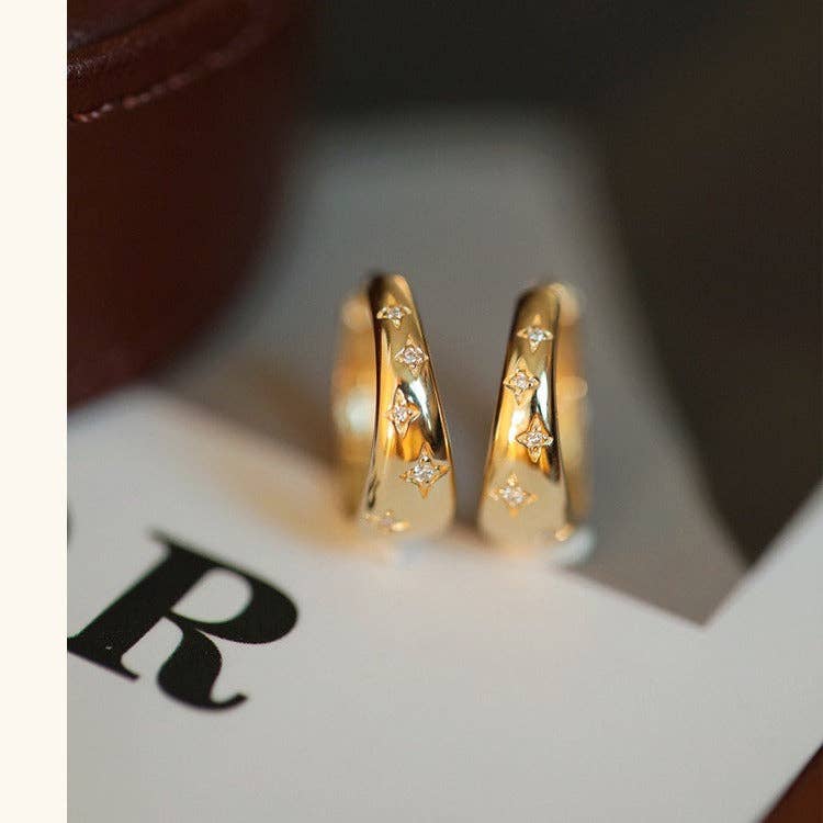 Perimade & Co. LLC - Wholesale Huggie Earrings - Dainty Gold Star Huggie Hoop Earrings in 925 Sterling Silver3