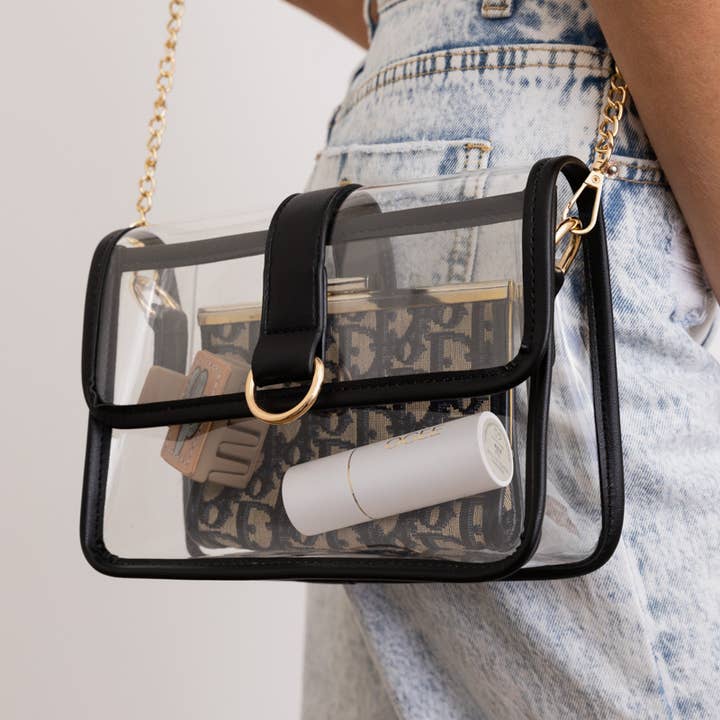 Leto Accessories – Großhandel Umhängetasche - Damen – Glam Clear Stadiontasche mit goldenem Kettenriemen