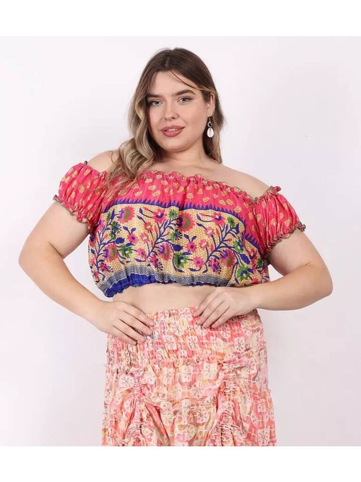 Wevez – Engroshandel Strikket top - Dame – Kvinders trykte off-shoulder crop-længde puff-toppe mix lot6