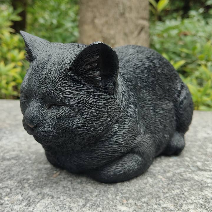 Chic Black Polyresin Napping Cat Figurine for wholesale by Hi-Line Gift Ltd.