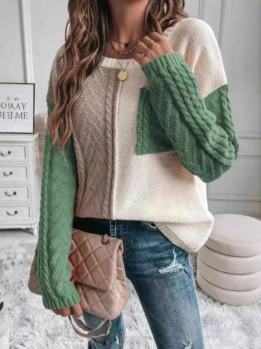 Lily Clothing - Wholesale Knit Sweater - Women's - CASUAL PATCHWORK POCKET PULLOVER SWEATER1