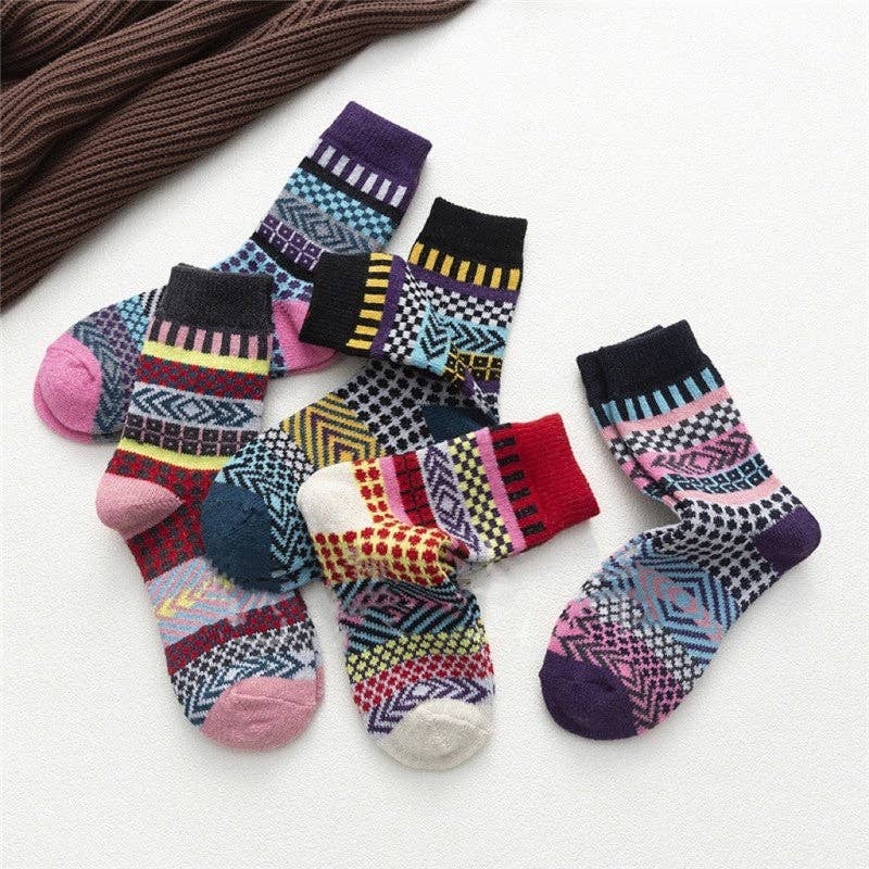 SAME AS THE PICTURE Breathable Casual Thick Print Wool Sock(A Set Of Five Pairs) for wholesale on Faire1