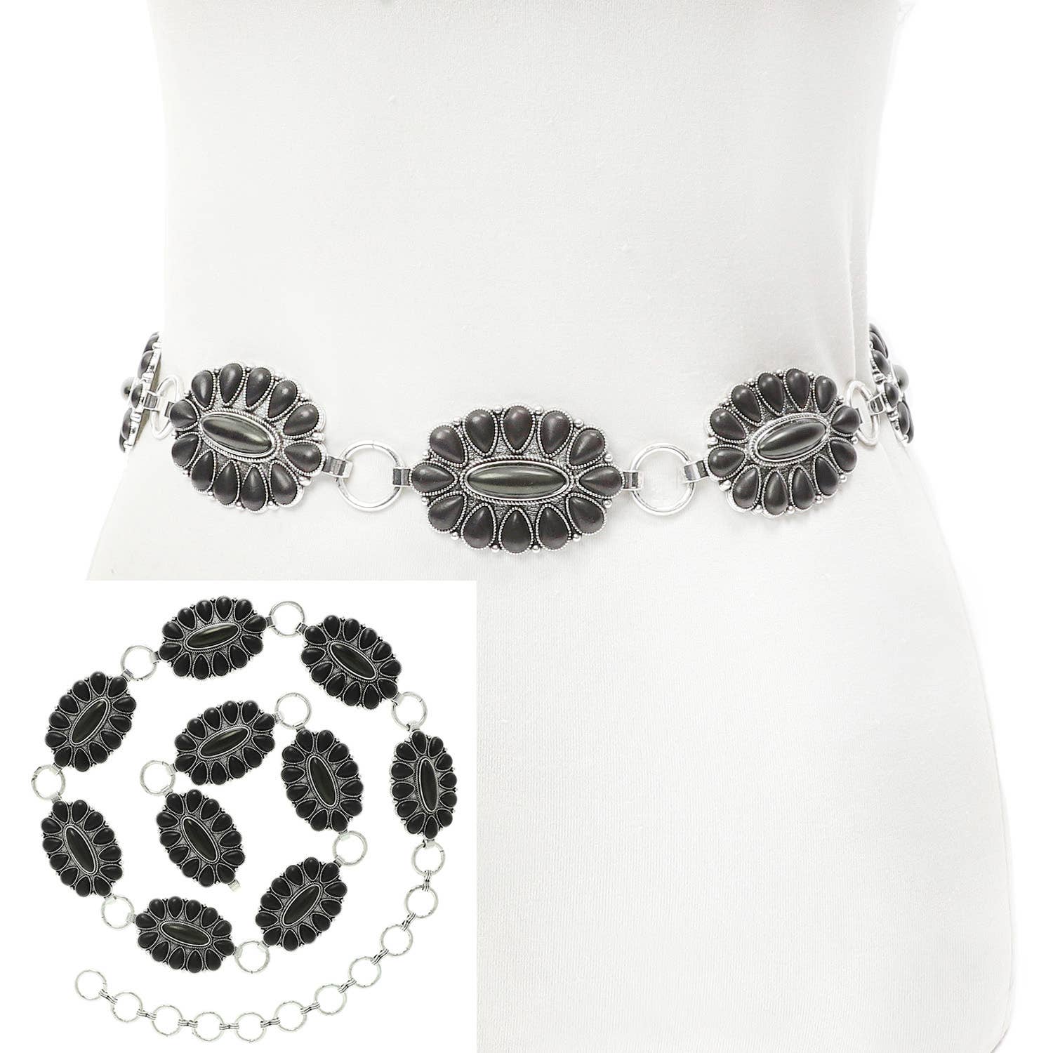 SP Sophia Collection - Wholesale Belt - Women's - Western Style Semi Stone Squash Blossom Chain Link Belt1