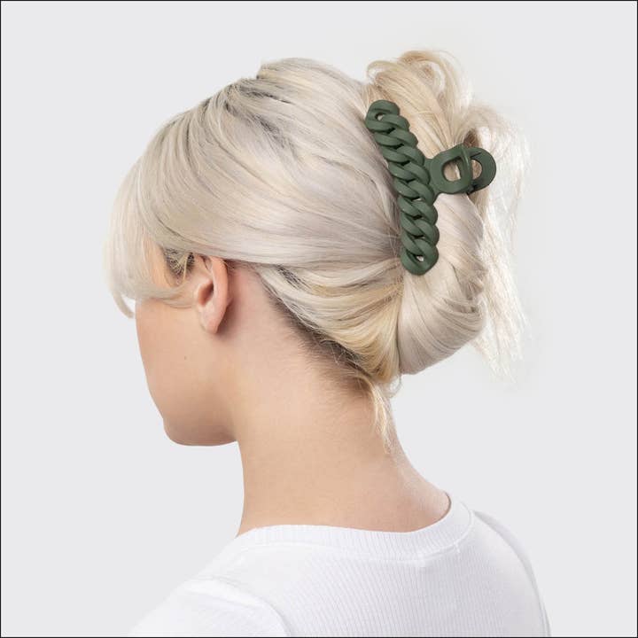 KITSCH - Wholesale Hair Clip - Women's - Eco-friendly Chain Claw Clip 3pc Set - Black/Moss5