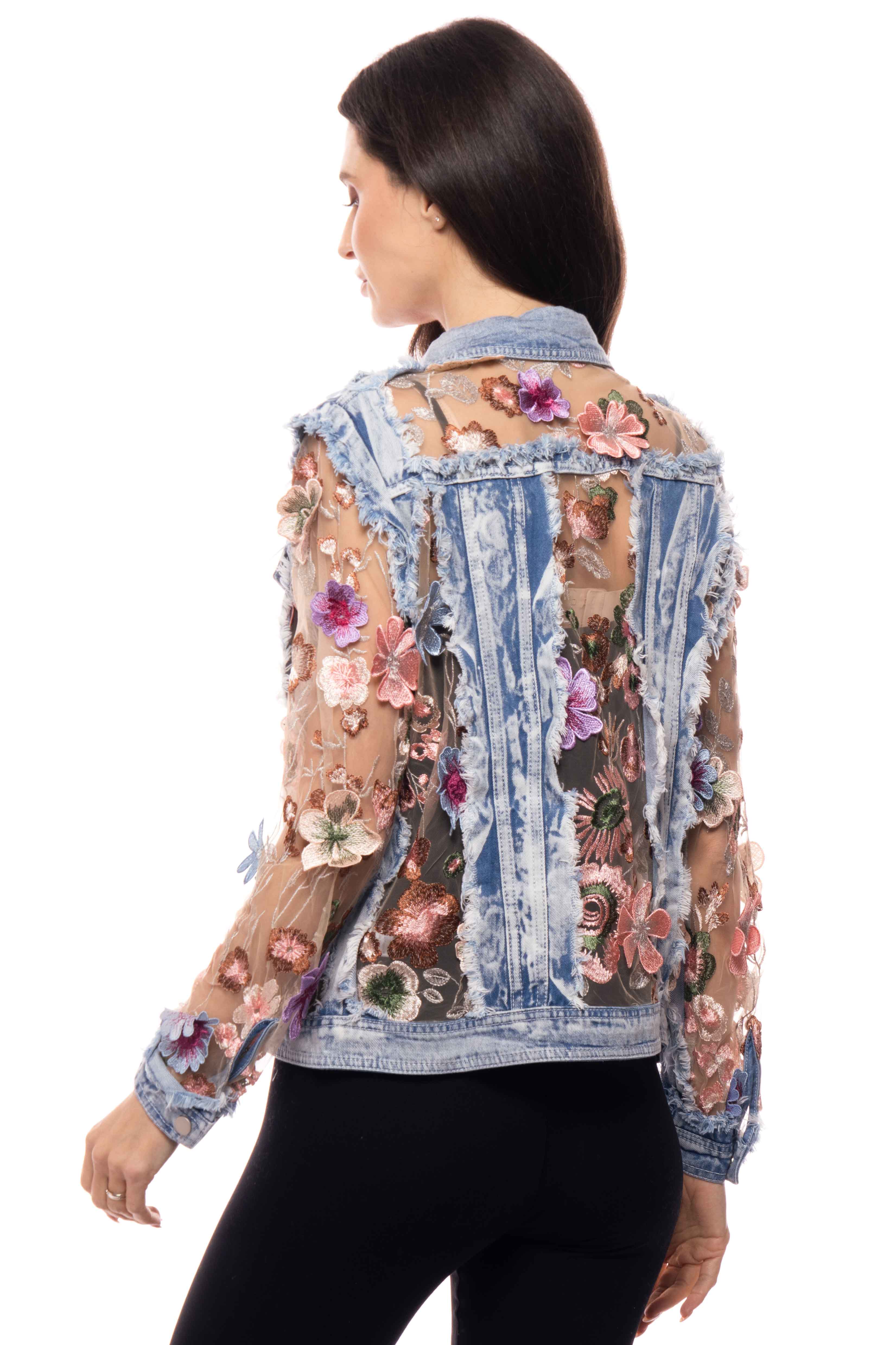 Adore - Wholesale Denim Jacket - Women's - BA-06 - Denim and Lace Embroidered Jacket 5